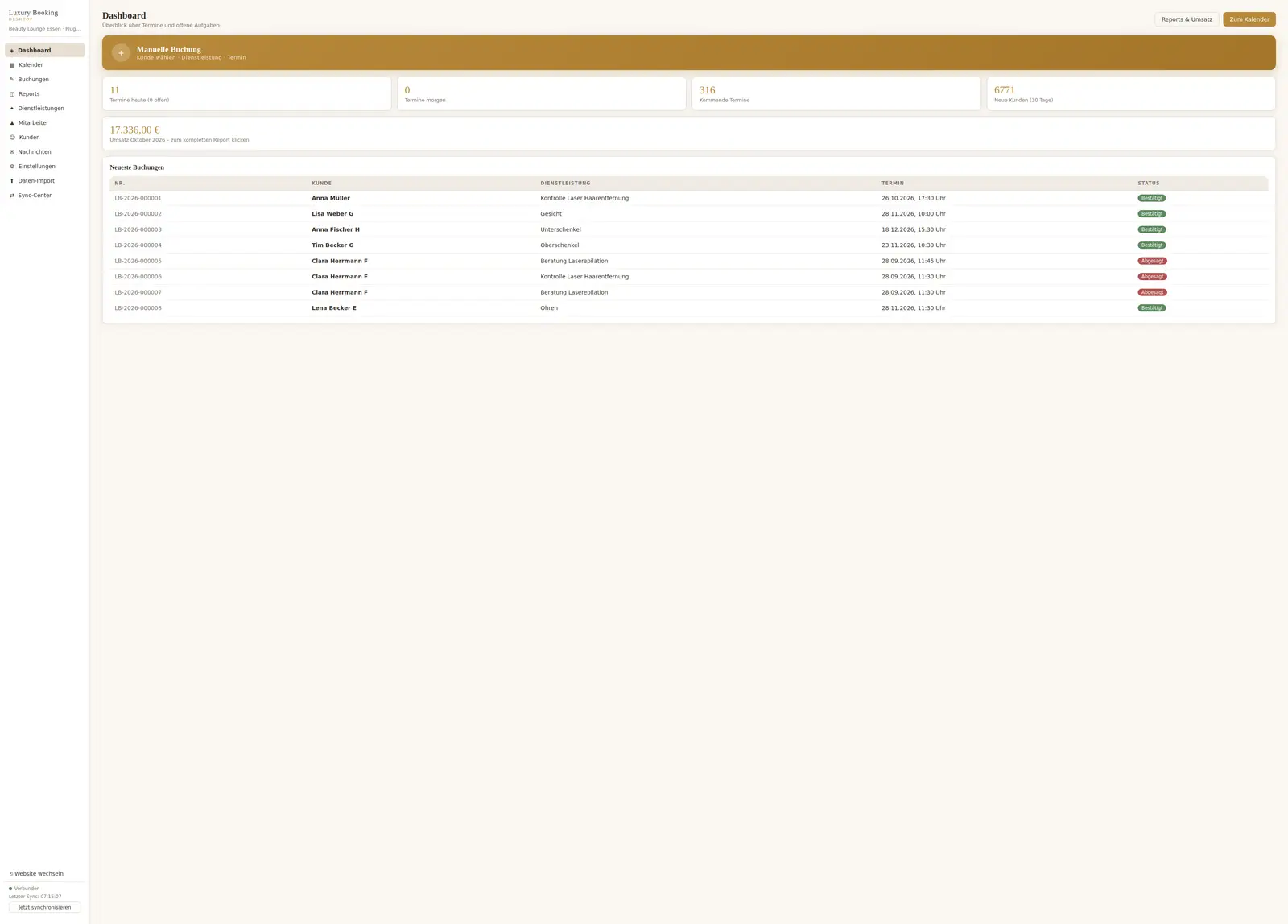 Windows-Software: Dashboard mit Terminen und Umsatz Windows-Software: Dashboard mit Terminen und Umsatz